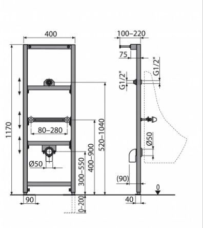 Система инсталляции д/писсуара Alcaplast (А107/1120) 