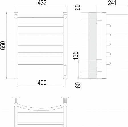 Полотенцесушитель "Классик" 400х650 П6 с полкой  электро TERMINUS