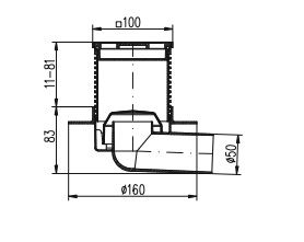 Трап  "MCH"  гориз Ду-50\100х100 нерж.с фартуком (411L) (8/1)