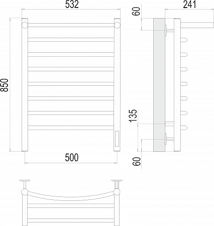 Полотенцесушитель "Классик" 500х850 П8 с полкой  электро TERMINUS