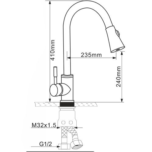 Смес. д/кухни  MELANA нерж. ф40 вытяжная лейка (8110)