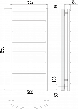Полотенцесушитель "Классик" 500х850 П8  электро диммер СЛЕВА  TERMINUS