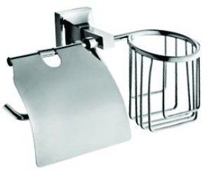 Держатель д/туалетной бумаги с полочкой Оружейная сталь. (HB330-3)