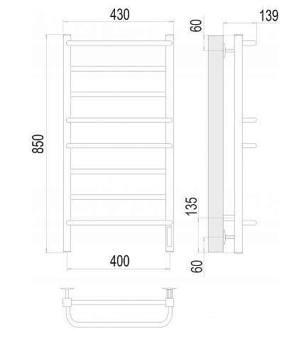 Полотенцесушитель "Евромикс" 400х850 П8 квадро электро TERMINUS (50)