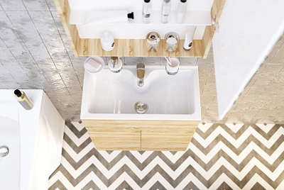 Комплект мебели 60 "Mira-60" подвес., Дуб Сонома 2 ДВ 1 Марка (ум.Акриловый+сифон+донный клапан)