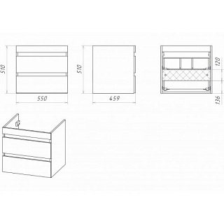 Комплект мебели 55 "Фостер,55" под стир. машинку подвесная 2 ящ. правая MISTY (ум.Гавана,120)