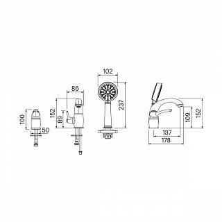 Смеситель на борт ванны на 3 отверстия с керамическим дивертором, бронза, Oldie, IDDIS, OLDBR30i07