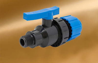 Кран шаровый компрессионный разъёмный ПНД 20*3/4" (нар.рез.) ТПК АКВА (10/60)