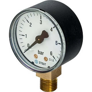 Манометр 0...6 bar, Dn 50 1/4" радиальный. (SIM-0010-500608) STOUT