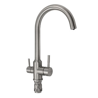MAGNUS Смеситель д/кухни, С-обр.излив, под фильтр, из нерж ст марка 304 код 91114