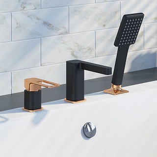 Смеситель на борт ванны на 3 отверстия с керамическим дивертором, черный, Slide, IDDIS, SLIBG30i07