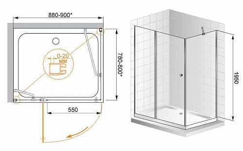 ДУШЕВОЙ УГОЛОК CEZARES ELENA-AH-1 100/80-C-Cr