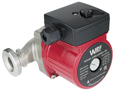 Насос цирк. WRS 15/60-130 N (нерж.) DN15, PN10, Qmax=2,6м3/ч, Hmax=6м, Tmax=110°С, 220В, 93Вт, 3-скор., с гайками (17109982) Wellmix