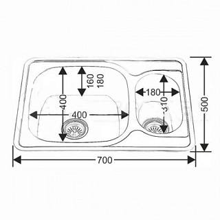 Мойка нерж врезная  MELANA 70х50 (0,8х180) дв.чаша универс.(10) 172 снято с производства