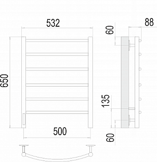 Полотенцесушитель "Классик" 500х650 П6  электро диммер слева TERMINUS