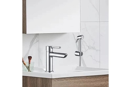 Смеситель д/раковины с гиг.душем SHEVANIK хром S6071