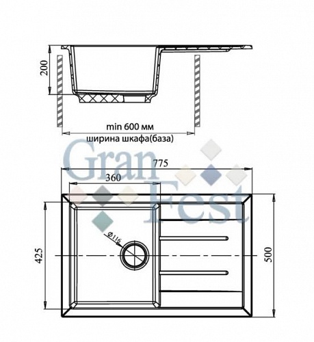 Кухонная мойка Granfest  Quadro GF-Q780L