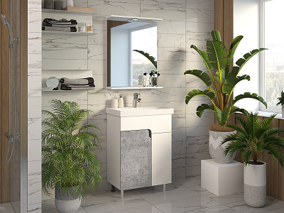 Комплект мебели 50 "Примула-50" напольная бетон/белый MISTY (ум.MODUO Slim-50) СНЯТО С ПРОИЗВОДСТВА    АКЦИЯ!!!!