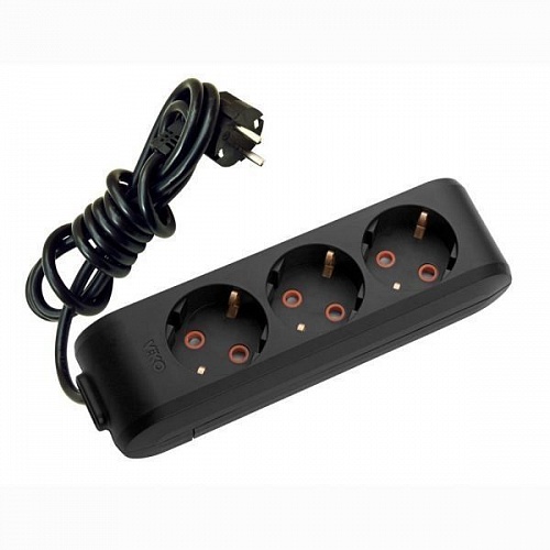 Удлинитель ЧЁРНЫЙ 3 розетки 5м. с заземлением 10А  ПВС