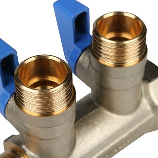 Коллектор с шар.кранами 3/4", 2 отвода 1/2" (SMB 6201 341202) STOUT(синие ручки)