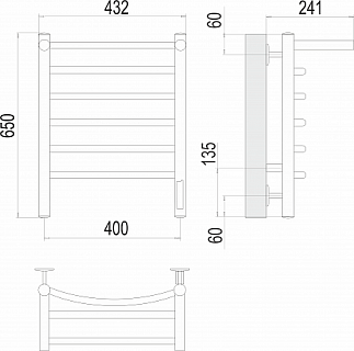 Полотенцесушитель "Классик" 400х650 П6 с полкой  электро TERMINUS