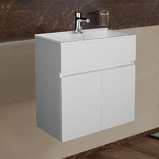 Комплект мебели 60 "Mira-60" подвес., белый глян. 2 ДВ 1 Марка (ум.Акриловый+сифон+донный клапан)