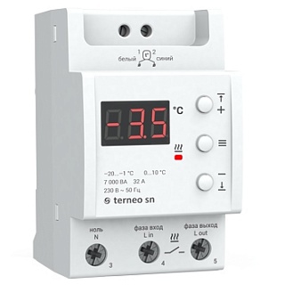 Терморегулятор снеготаяния Terneo SN, на DIN-рейку, -20...-1  0...10°C, датчик L=4метра, AC230V, 32A