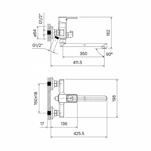 Смеситель для ванны с длинным изливом, Bild, IDDIS, BILSB00i10WA