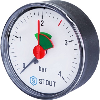 Манометр 0...4 bar, Dn63 1/4" аксиал. с указателем предела (SIM-0007-630408) STOUT