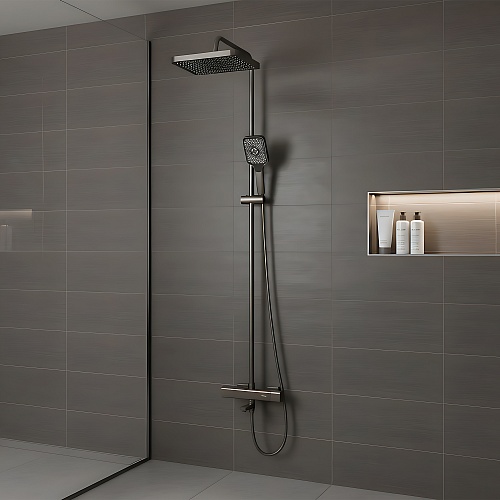 Душевая система "RAIN" (RAI-1028GM) термостат, воронёная сталь TOKITO