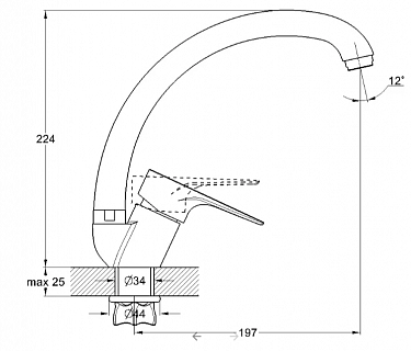 Смеситель д/кухни G-lauf (NUD4-A045/A146/PUD-4045/4146) ф35 одноручковый высокий излив , креп.гайка