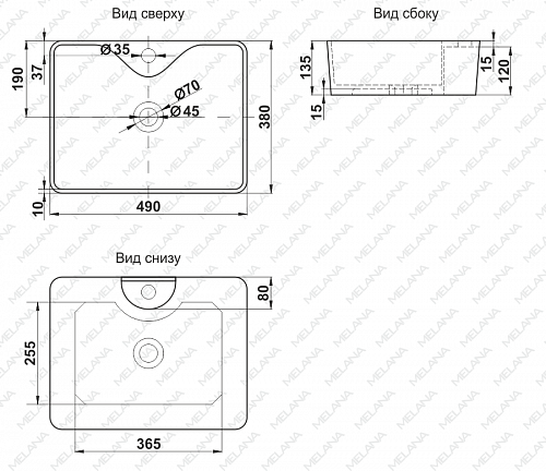 Умывальник фигурный 7291Х MELANA