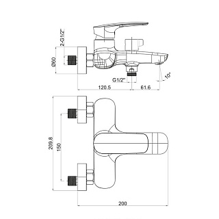 Смеситель д/ванны "KOMAKI" (KOM-1014) короткий излив TOKITO