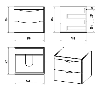 Комплект мебели 60 "Мираж-60" подвесная 2 ящ. белый MISTY (ум.Royce Calypso-60)