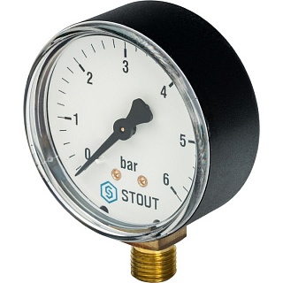 Манометр 0...6 bar, Dn 63 1/4" радиал. (SIM-0010-630608) STOUT