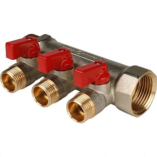 Коллектор с шар. краном красный 1"х1/2х3  (SMB 6200 011203) STOUT
