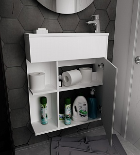 Комплект мебели 60 "Stretto-60" подвес., белый глян. 1 ДВ 1 Марка (ум.Акриловый+сифон+донный клапан)