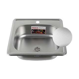 Мойка нерж врезная  FABIA 48*48 (0.6 /160) ДЕКОР,  с отверстием с гофросифоном (4806D)