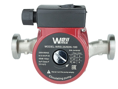 Насос цирк. WRS 15/40-130 N (нерж.) DN15, PN10, Qmax=2,3м3/ч, Hmax=4м, Tmax=110°С, 220В, 93Вт, 3-скор., с гайками (17109983) Wellmix