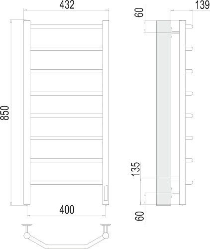 Полотенцесушитель "Виктория" 400х850 П8 электро TERMINUS (50)