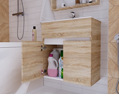 Комплект мебели 60 "Mira-60" подвес., Дуб Сонома 2 ДВ 1 Марка (ум.Акриловый+сифон+донный клапан)