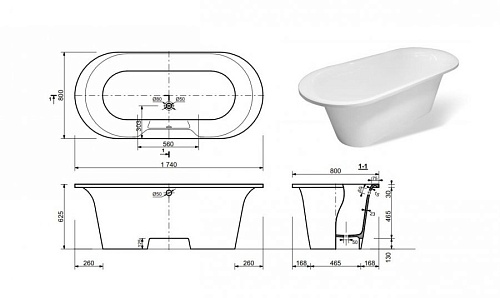 Ванна литьевой мрамор Эстет Лаура,170х70 + ножки