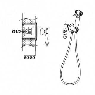 Смеситель с гиг. душ встраиваемый бронза ROSE R0105Q
