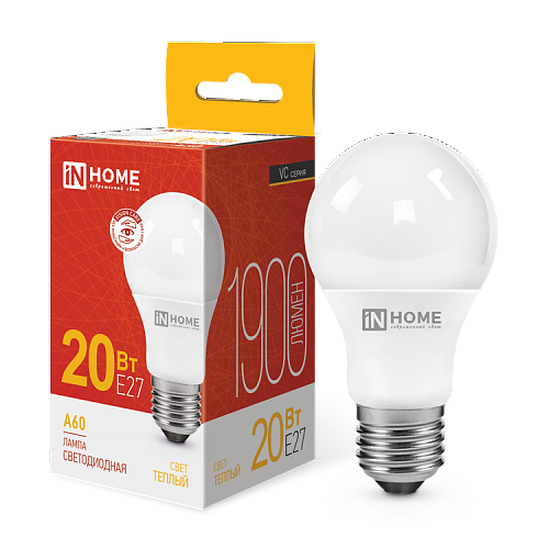 Лампа светодиодная LED-A60-VC 20Вт грушевидная 3000К теплый E27 1900лм 230В IN HOME 530130