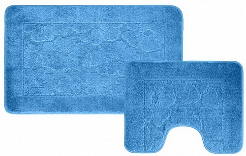 Набор ковриков (2 предмета) "CLASSIC" квадраты голубой 00282