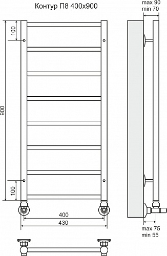 Полотенцесушитель 400х900 П8 "Контур" с полкой TERMINUS СНЯТ С ПРОИЗВОДСТВА