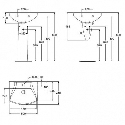 Умывальник "Сириус Элеганс" 50см (Болгария) W891861