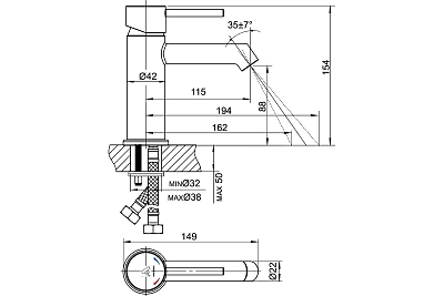 Смеситель д/умывальника JAVA картридж d35 3504 ARGO 44453