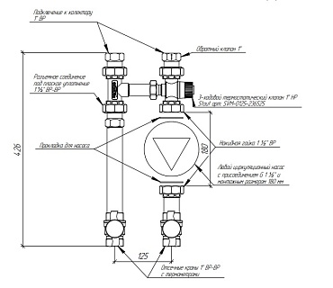 Насосная группа NGSS-20CTS (нерж., ¾″, 90 мм, термост. смеситель ESBE VTA 321, 20-43℃), без насоса