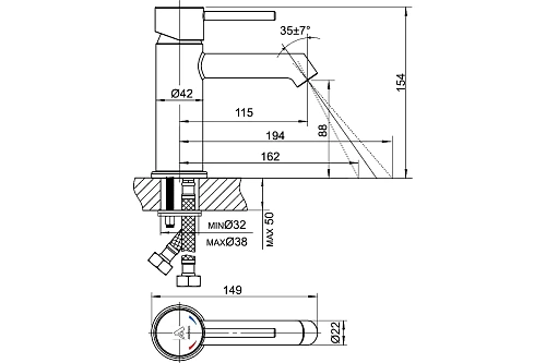 Смеситель д/умывальника JAVA картридж d35 3504 ARGO 44453